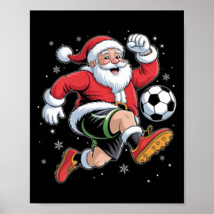 Santa Playing Soccer Christmas Boys Mens Kids Xmas Poster