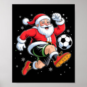 Santa Playing Soccer Christmas Boys Mens Kids Xmas Poster