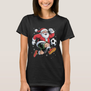 Santa Playing Soccer Christmas Boys Mens Kids Xmas T-Shirt