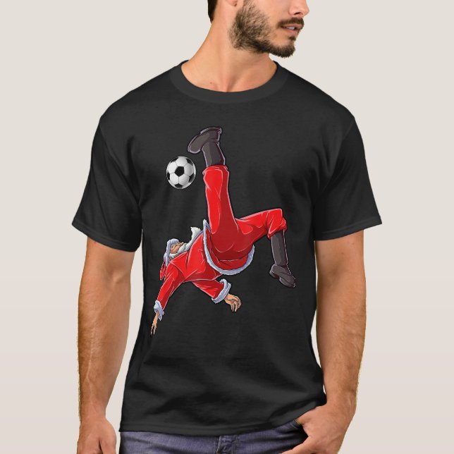 Santa Playing Soccer Christmas Funny Xmas Gift T-Shirt (Front)