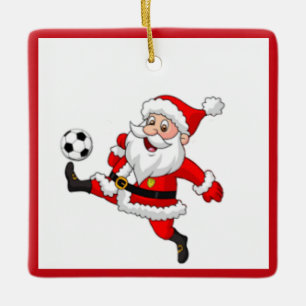 Santa Playing Soccer Christmas Ornament
