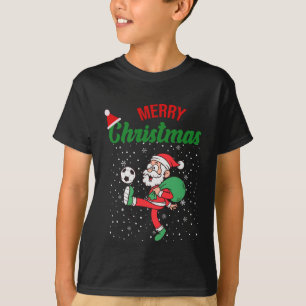 Santa Playing Soccer Christmas Pajama Cool Sport  T-Shirt