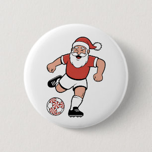 Santa Playing Soccer Christmas Player Sport 6 Cm Round Badge