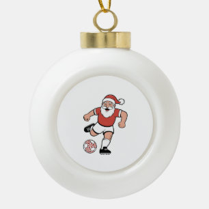 Santa Playing Soccer Christmas Player Sport Ceramic Ball Christmas Ornament
