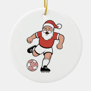 Santa Playing Soccer Christmas Player Sport  Ceramic Ornament