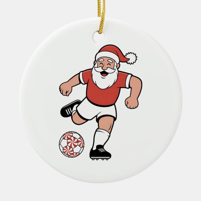 Santa Playing Soccer Christmas Player Sport  Ceramic Ornament (Front)