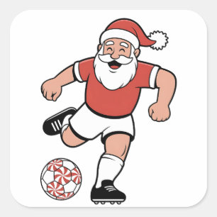 Santa Playing Soccer Christmas Player Sport Square Sticker