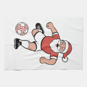 Santa Playing Soccer Christmas Player Sport  Tea Towel