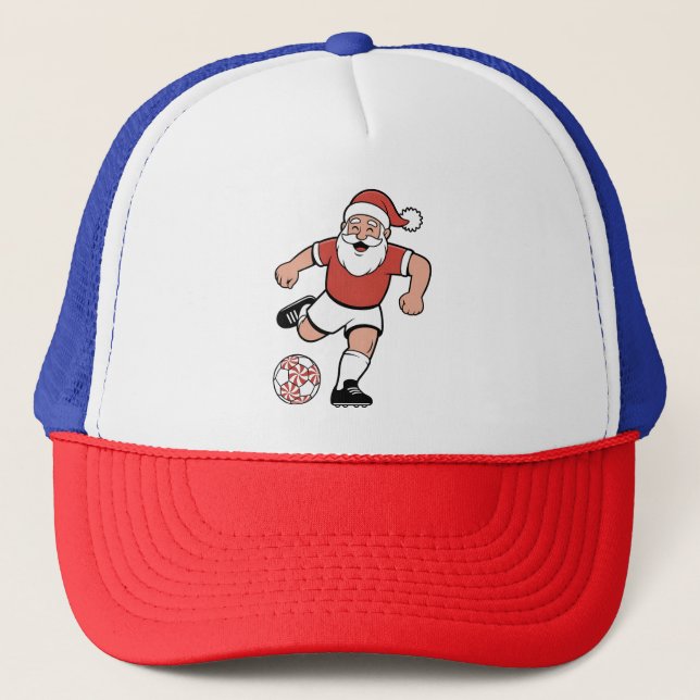 Santa Playing Soccer Christmas Player Sport  Trucker Hat (Front)