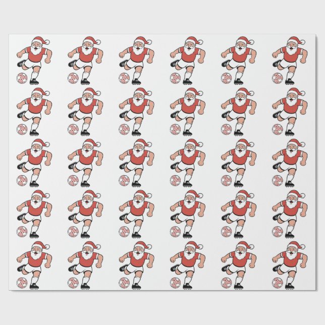 Santa Playing Soccer Christmas Player Sport  Wrapping Paper (Flat)