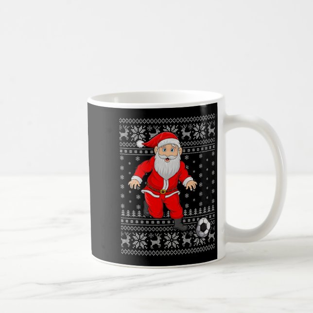 Santa Playing Soccer Football Ugly Christmas Sweat Coffee Mug (Right)