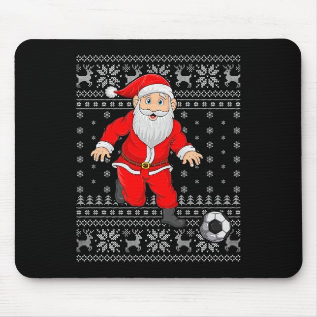 Santa Playing Soccer Football Ugly Christmas Sweat Mouse Pad (Front)
