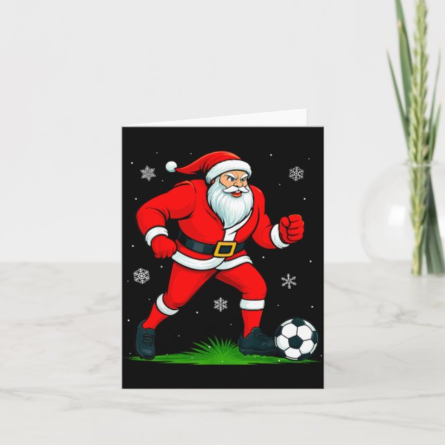 Santa Playing Soccer Xmas Funny Christmas Soccer S Card (Front)