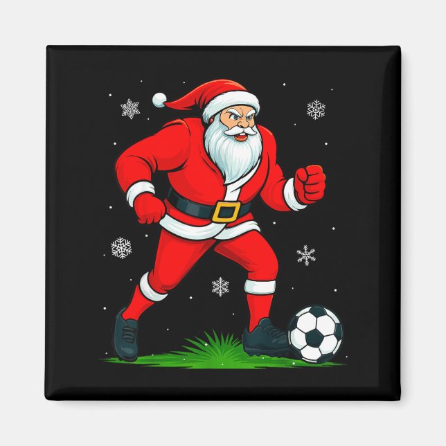 Santa Playing Soccer Xmas Funny Christmas Soccer S Magnet (Front)