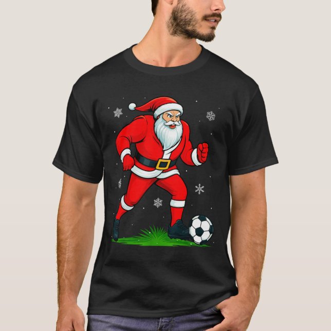 Santa Playing Soccer Xmas Funny Christmas Soccer S T-Shirt (Front)