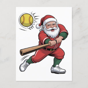 Santa Playing Softball Christmas Player Sport Announcement Postcard