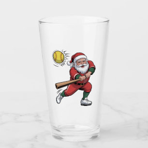 Santa Playing Softball Christmas Player Sport Glass
