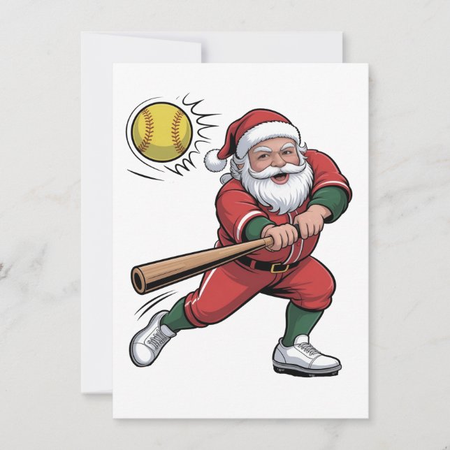 Santa Playing Softball Christmas Player Sport Invitation (Front)