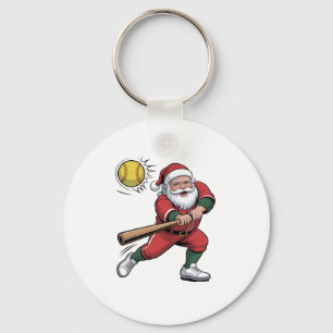 Santa Playing Softball Christmas Player Sport Key Ring