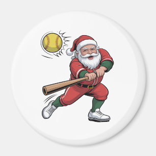 Santa Playing Softball Christmas Player Sport Magnet