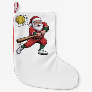 Santa Playing Softball Christmas Player Sport Small Christmas Stocking