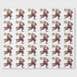 Santa Playing Softball Christmas Player Sport Wrapping Paper
