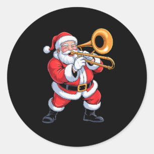 Santa Playing Trombone Funny Holiday Chrismas Xmas Classic Round Sticker