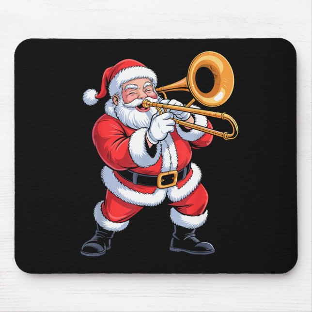 Santa Playing Trombone Funny Holiday Chrismas Xmas Mouse Pad (Front)