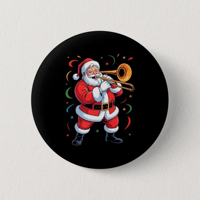 Santa Playing Trombone Funny Holiday Christmas Xma 6 Cm Round Badge (Front)