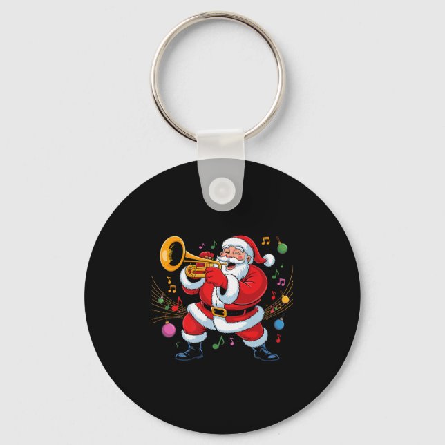 Santa Playing Trumpet Funny Holiday Chrismas Xmas  Key Ring (Front)