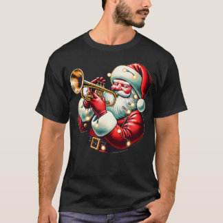 Santa Playing Trumpet Funny Trumpet Playing Musica T-Shirt