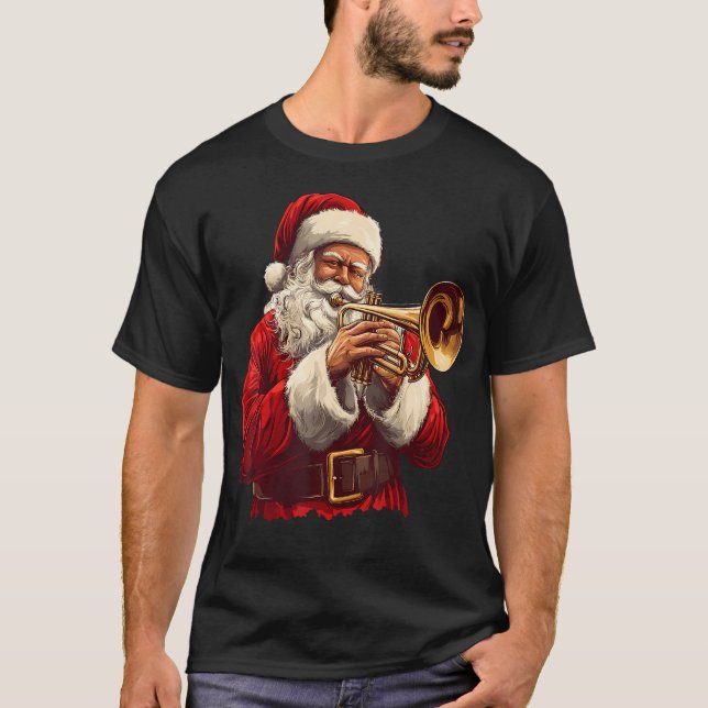 Santa Playing Trumpet Funny Trumpeter Xmas Christm T-Shirt (Front)