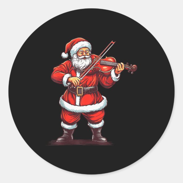 Santa Playing Violin Funny Violinist Violin Player Classic Round Sticker (Front)
