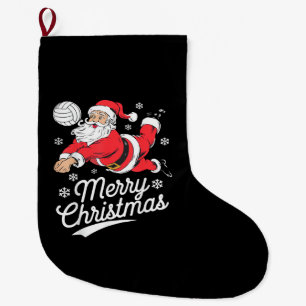 Santa Playing Volleyball Christmas Pajama Cool Spo Large Christmas Stocking