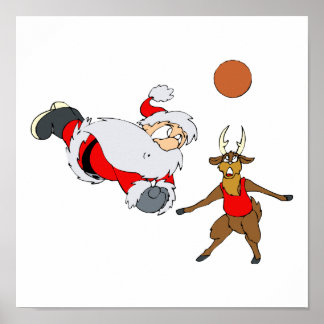 santa playing volleyball poster