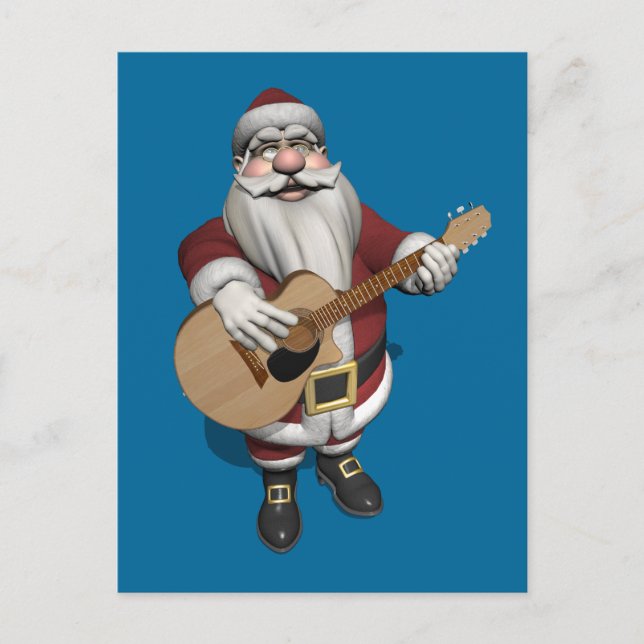 Santa Plays Accoustic Guitar Holiday Postcard (Front)