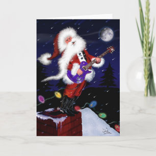 Santa Plays Guitar Holiday Card