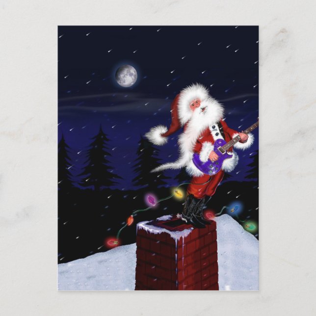Santa Plays Guitar Holiday Postcard (Front)