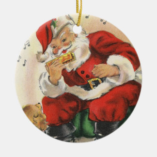 Santa Plays Harmonica Ceramic Tree Decoration