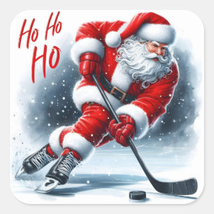 Santa Plays Hockey Spreading Cheer Square Sticker