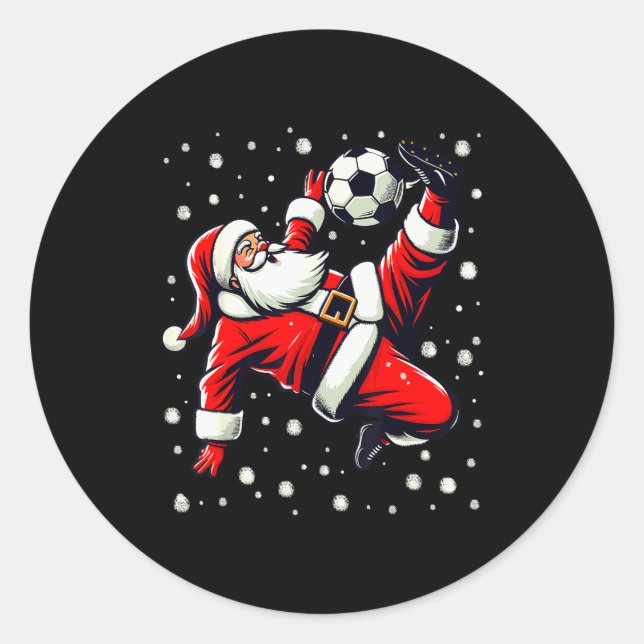 Santa Plays Soccer Bicycle Kick, Christmas Women M Classic Round Sticker (Front)