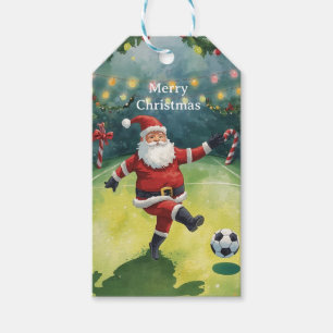 Santa plays Soccer Christmas Holiday Gift Tags
