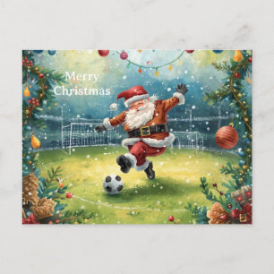Santa plays Soccer Christmas Holiday  Postcard