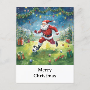 Santa plays Soccer Christmas Holiday  Postcard