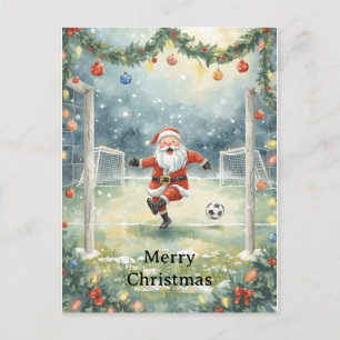 Santa plays Soccer Christmas Holiday  Postcard