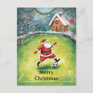Santa plays Soccer Christmas Holiday  Postcard