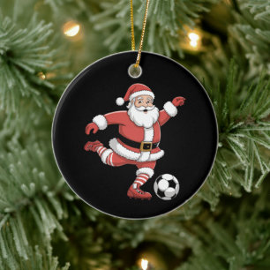 Santa Plays Soccer Christmas Sports Ceramic Ornament