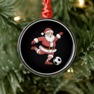 Santa Plays Soccer Christmas Sports Metal Ornament