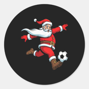 Santa Plays Soccer Christmas Sports Women Men Kids Classic Round Sticker