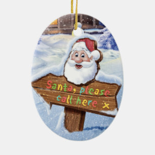 Santa please call here ceramic christmas deco ornament